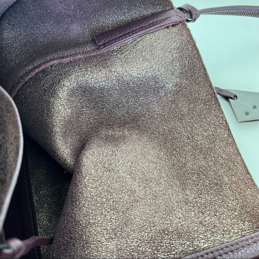 BOTKIER Soho Plum Burgundy Pebbled Leather Zipper Detail Large Shoulder Bag Tote - Picture 11 of 14